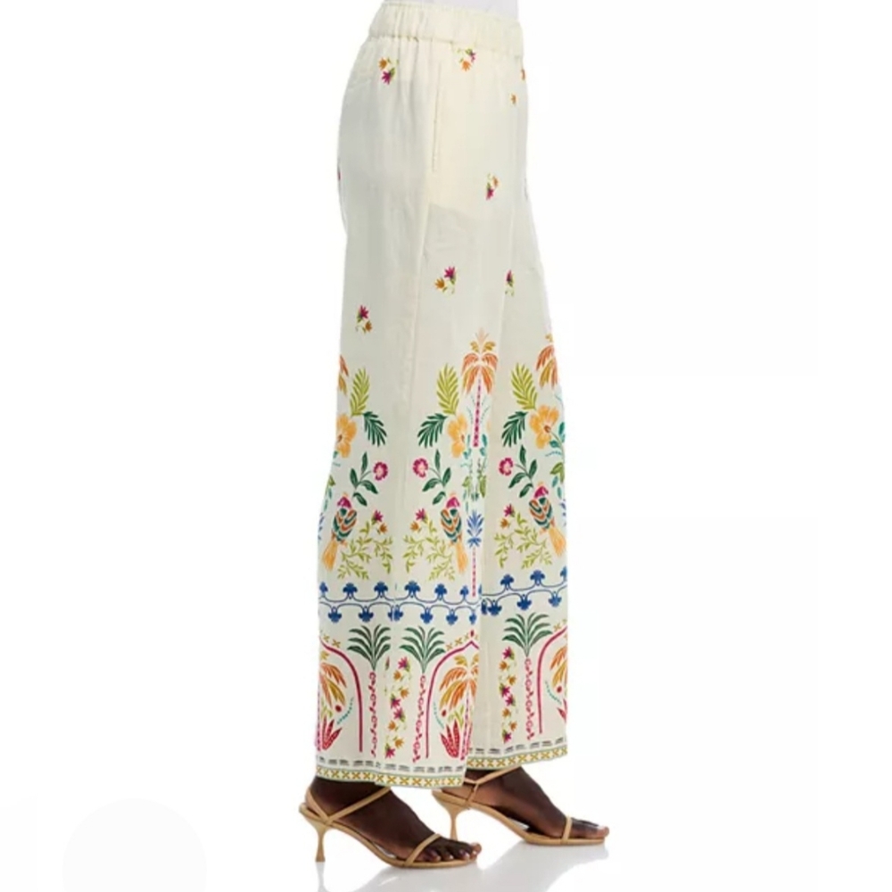 Johnny Was Pants L Ivory 100% Linen Soller Wide Leg Embroidered Boho New $225 - Picture 9 of 16